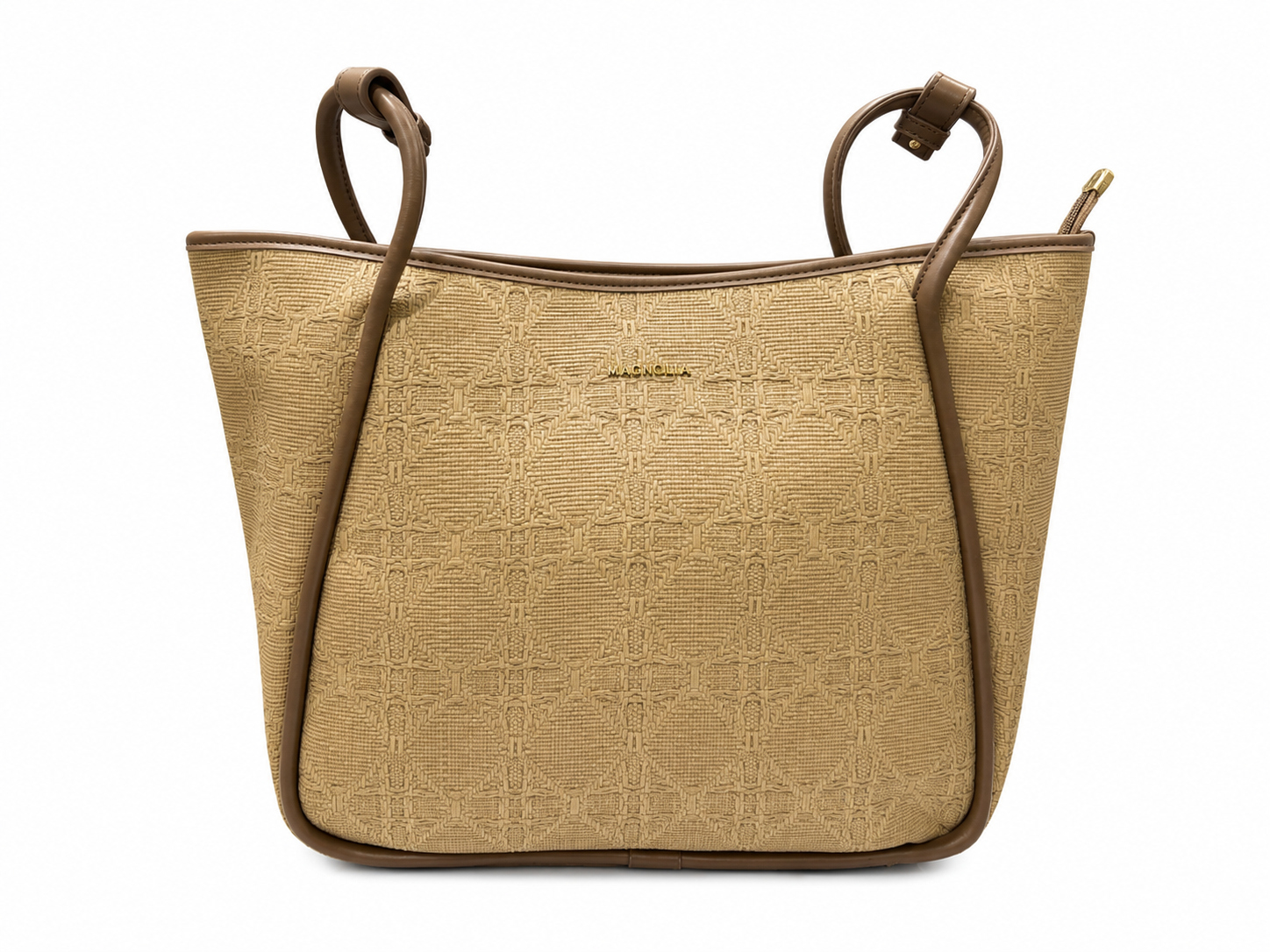 Magnolia Bloom Textured Shoulder Tote Bag – Beige